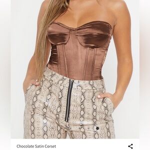 Satin Brown Corset Top | PrettyLittleThing